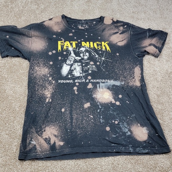 Fat Nick Graphic T-Shirt Bleach Tie Dye Rapper Hip Hop Music Black L Mens - Picture 1 of 5